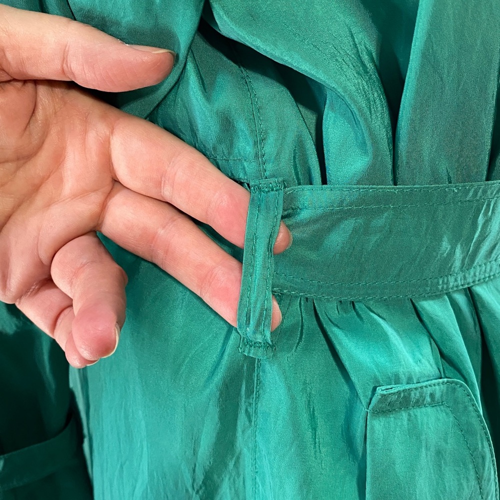 FORCASTER of BOSTON Women's Fully Lined Long Classic Belted Teal Trench Coat-7/8 - Picture 9 of 16